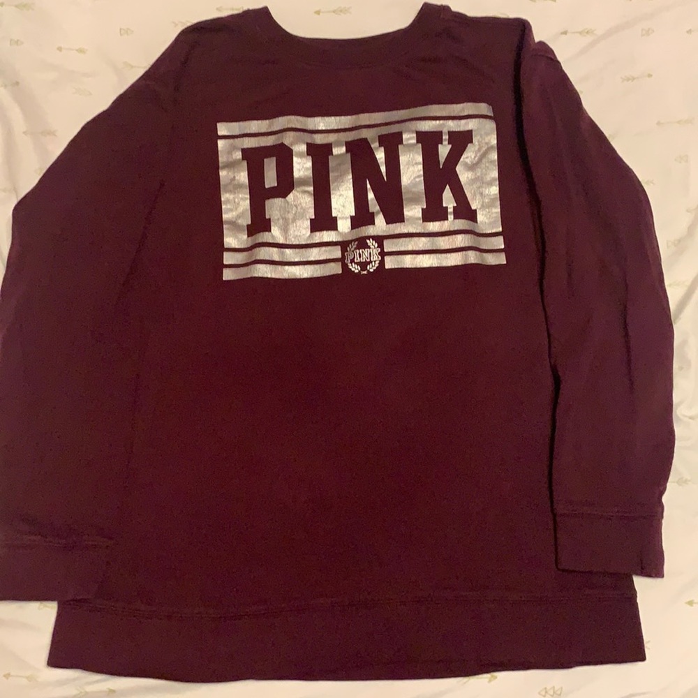 PINK Maroon Crew Neck Sweatshirt